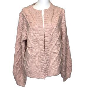 Lucky Brand Bobble Cable Knit Pink Cardigan Sweater Easter Wool Blend Barbie Med